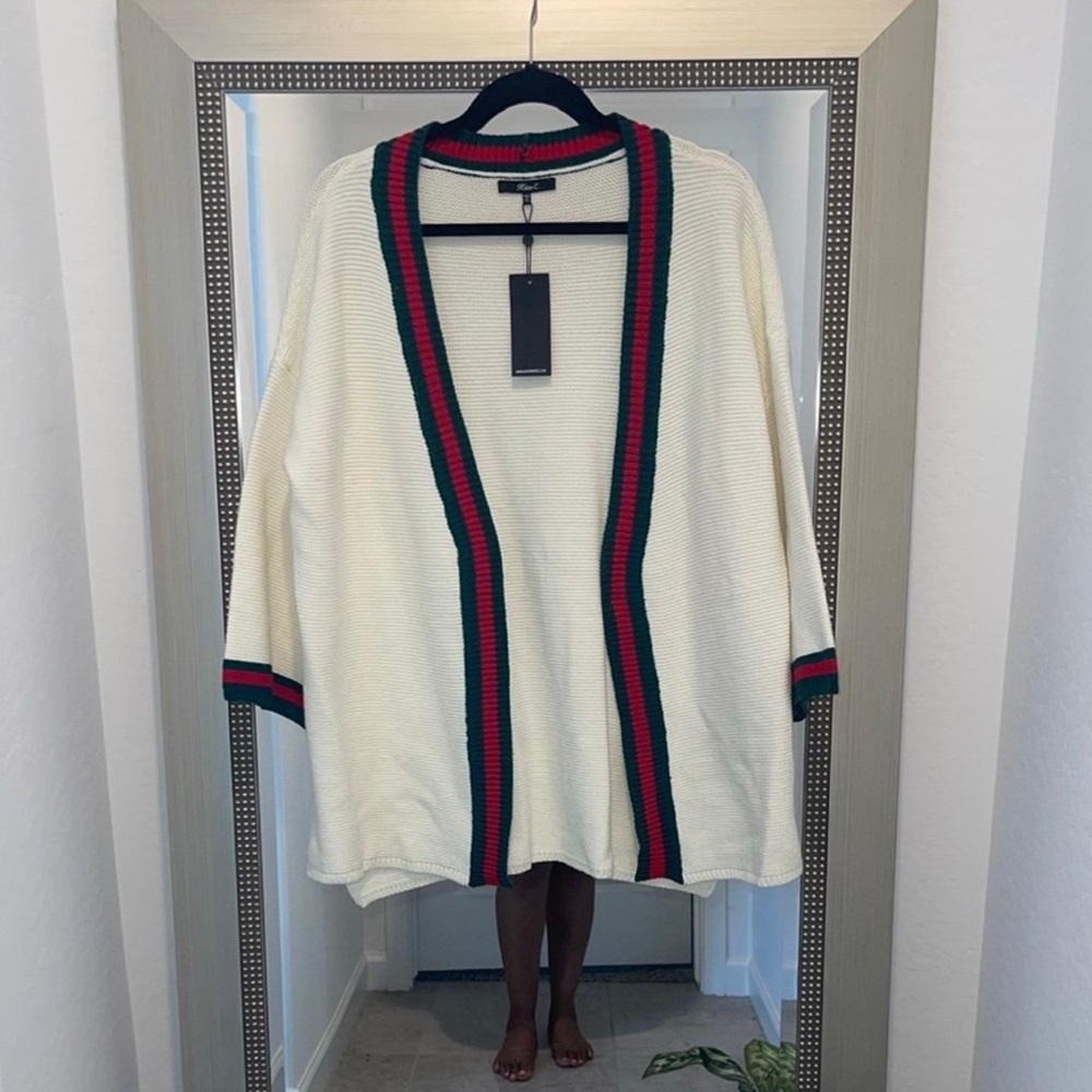 Red and Green Cardigan Thick white jacket size medium
